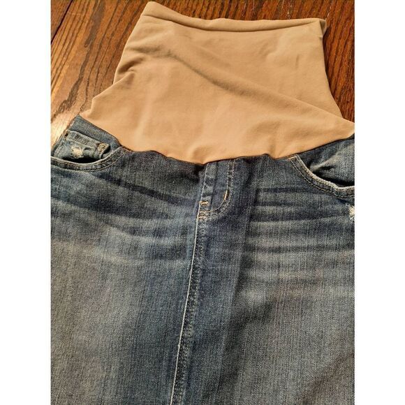 Small Maternity A Pea in the Pod Distressed Blue Denim Blue Jean Mini Skirt - Picture 4 of 7
